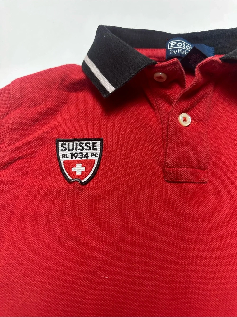 Polo Ralph Lauren Boys 7 Big Pony Suisse Crest Red Long Sleeve Polo Y2K